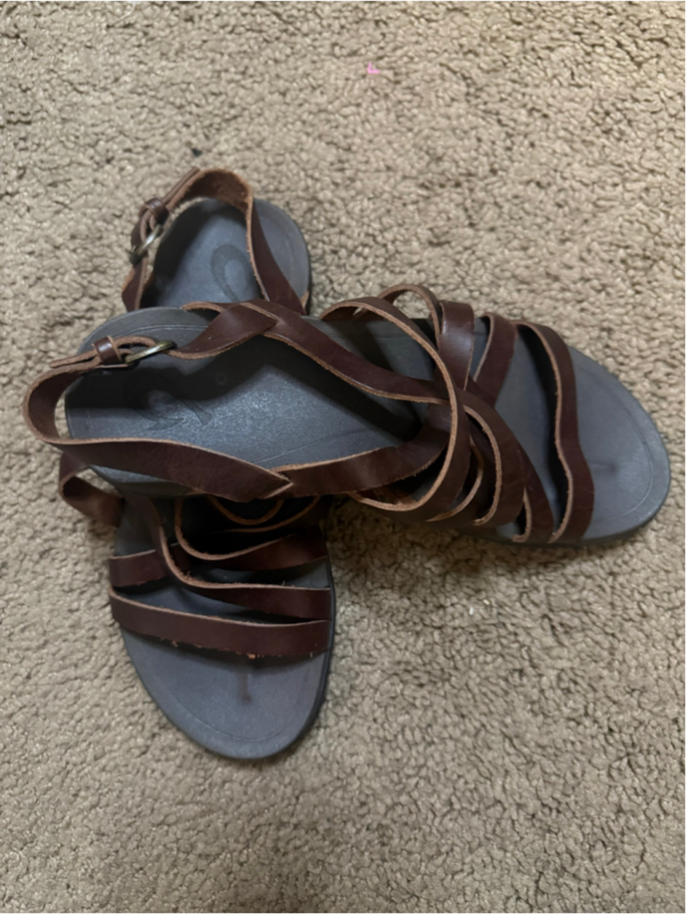 Women's OluKai Awe’ Awe’ Brown Leather Strappy Sandals - Picture 3 of 6
